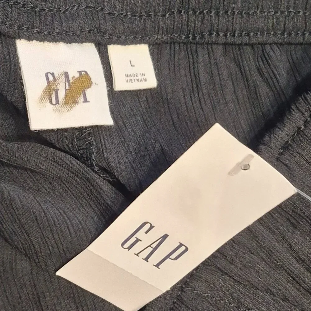 NEW GAP Factory L Black Crinkle Wide-Leg Pull On Pants Lightweight - Picture 4 of 5